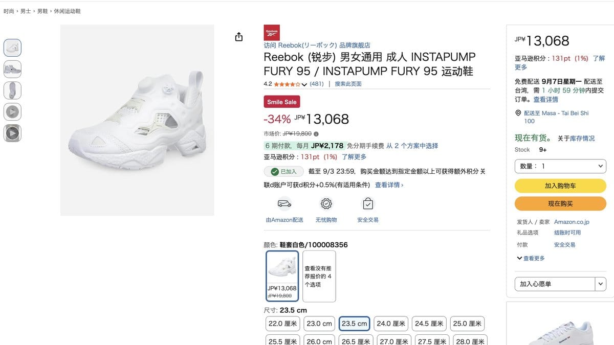Reebok Instapump Fury 95 休閒鞋