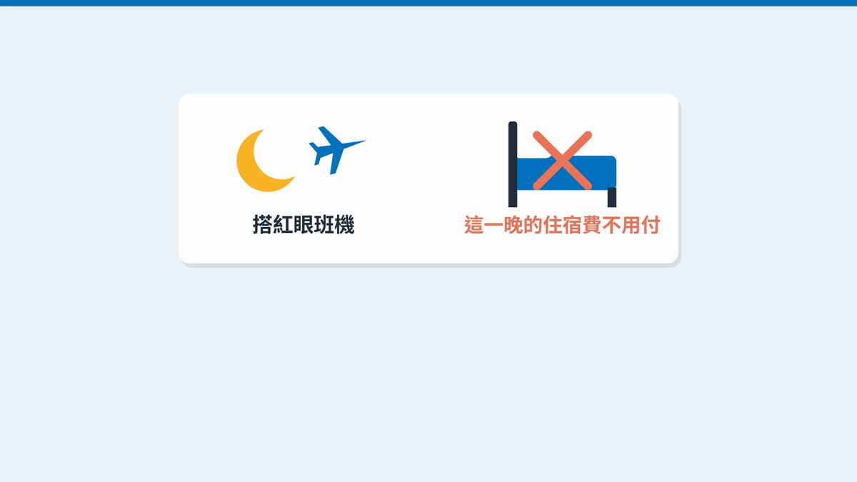 搭紅眼班機的話,這一晚的住宿費不用付